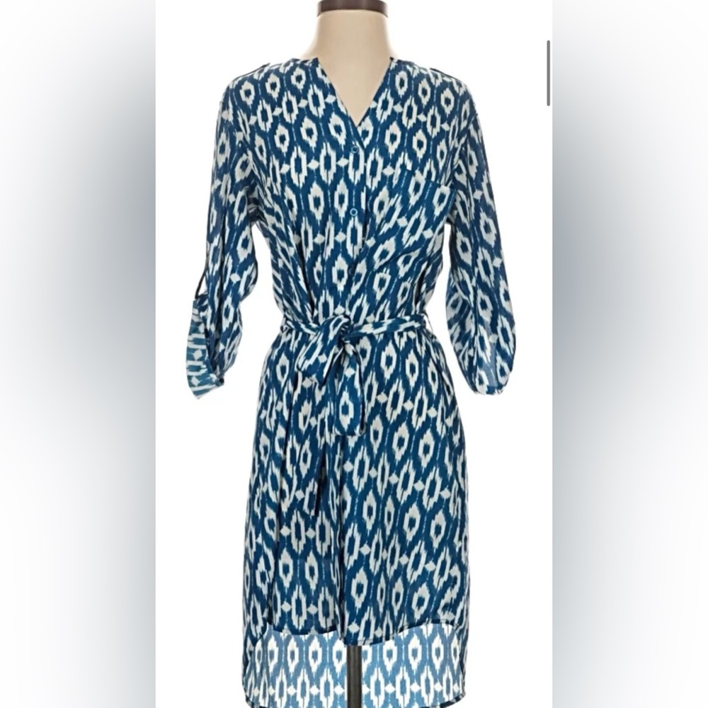 Maeve Blue and White Brushstroke Print shirt dress